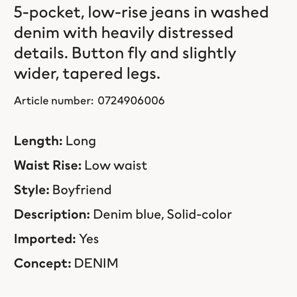 & DENIM BOYFRIEND LOW WAIST BLUE FLY DESTROYED JEANS SIZE 4 - Picture 3 of 7